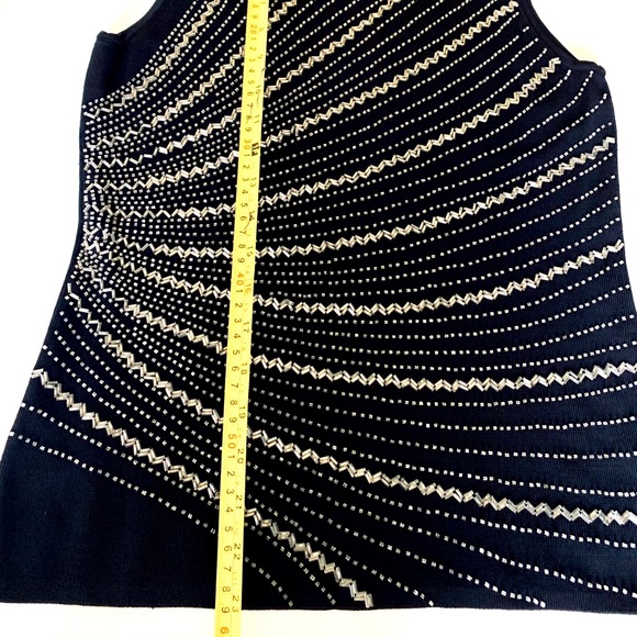 Black Rayon Knit Tank Top with Shiny Metal Beadings coctail wedding top US M - Picture 10 of 11